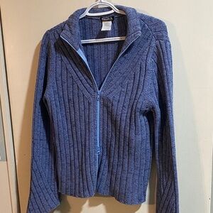 Ribbed Blue Zip-Up Cardigan by